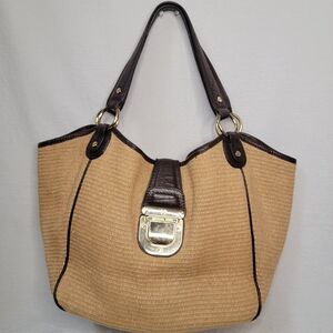 Michael Kors Naomi Large Straw Tote Bag Woven Raffia Leather Shoulder Beach Boho